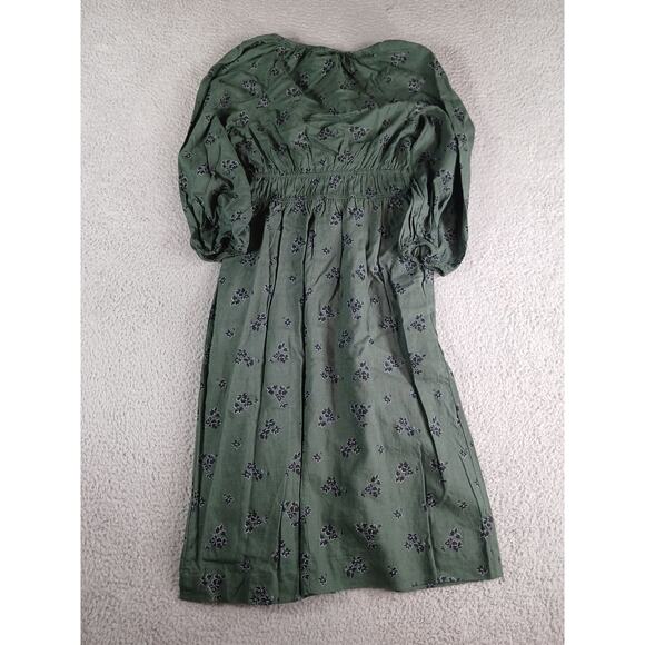 Universal Thread Dress Women XS Green Pattern Puff Sleeve Midi Pockets Linen NWT - Picture 8 of 10